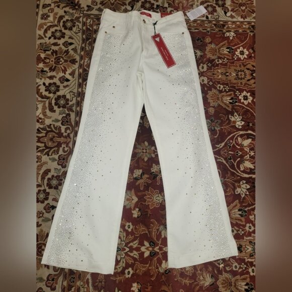 Guess Flare White Jeans with Gold Accents - Picture 3 of 14